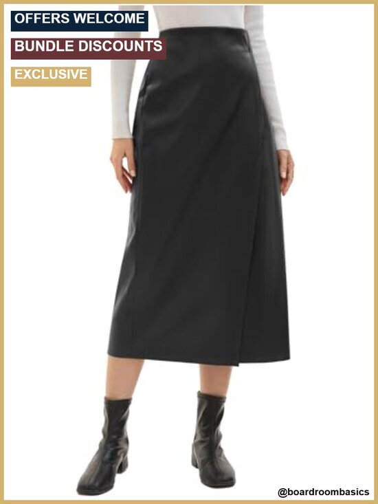 Dresses & Skirts - Faux Leather Bodycon High Waisted Midi Pencil Skirt with Slit Work Fall Winter